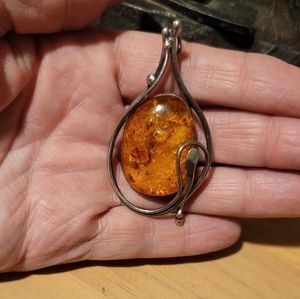 Vintage Signed Native American Style Baltic Amber Pendant/Brooch Combo